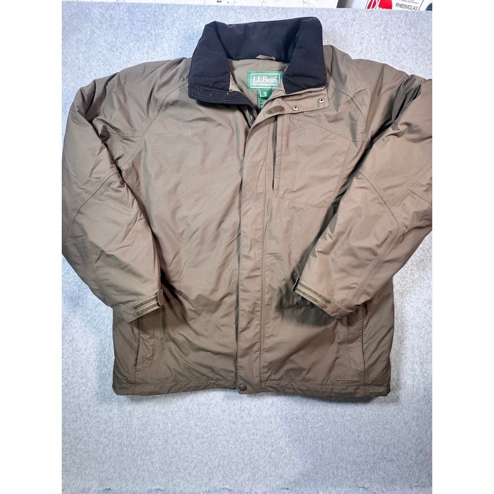 LL Bean Mens XL Tall Insulated Jacket Brown Nylon Full Zip Outdoor Coat 0FK06